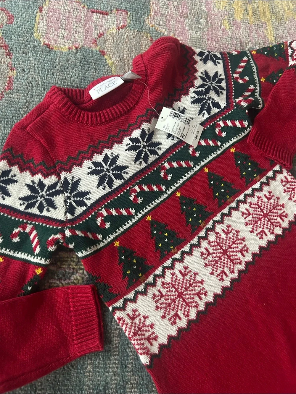 The Children's Place Red Fair Isle Holiday Knit Sweater Dress
